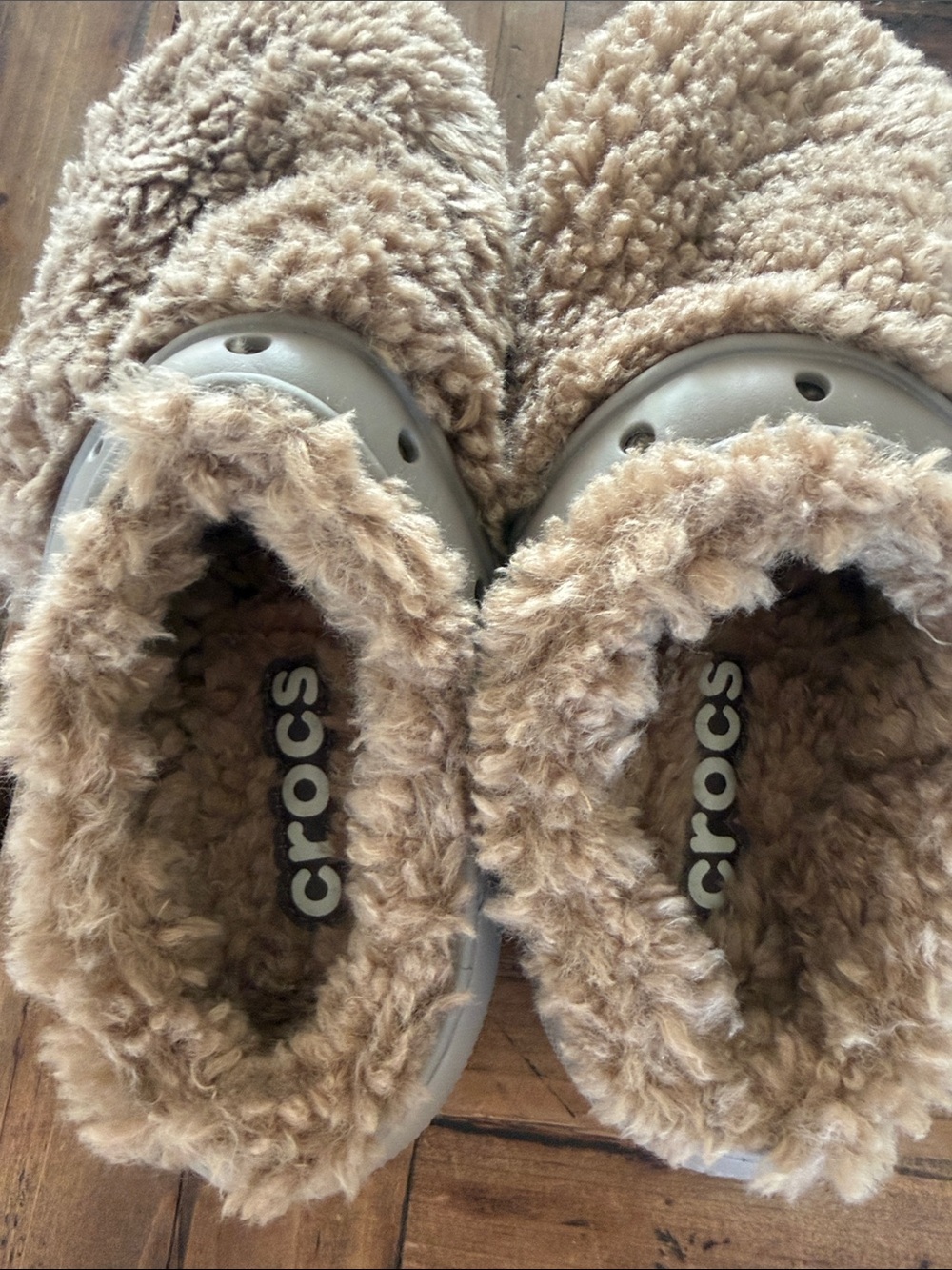 CROCS Fuzzy Sherpa Lined Slip-On Clogs in Beige - Picture 3 of 4